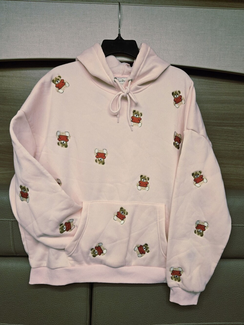 Women's Light Pink Teddy Embroidered Crewneck Hoodie - Picture 2 of 5